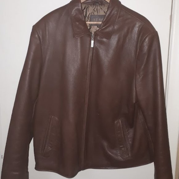Mens Izod Distressed Brown Leather Jacket - Picture 1 of 3